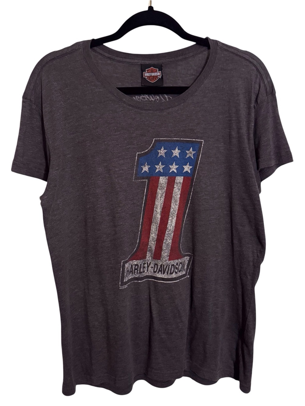 Harley Davidson Womens X-Large Gray Graphic Tee Motorcycle Stretch Short Sleeve